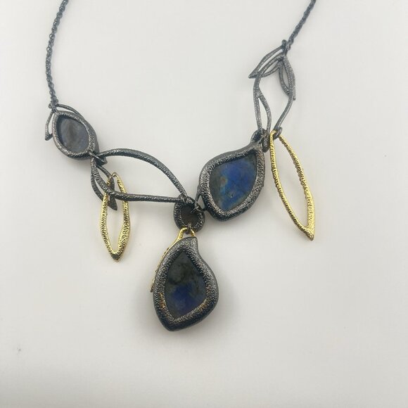 Alexis Bittar Necklace Elements Dark Phoenix Leaf Multi Stone Blue *FLAW* $395 - Picture 15 of 16